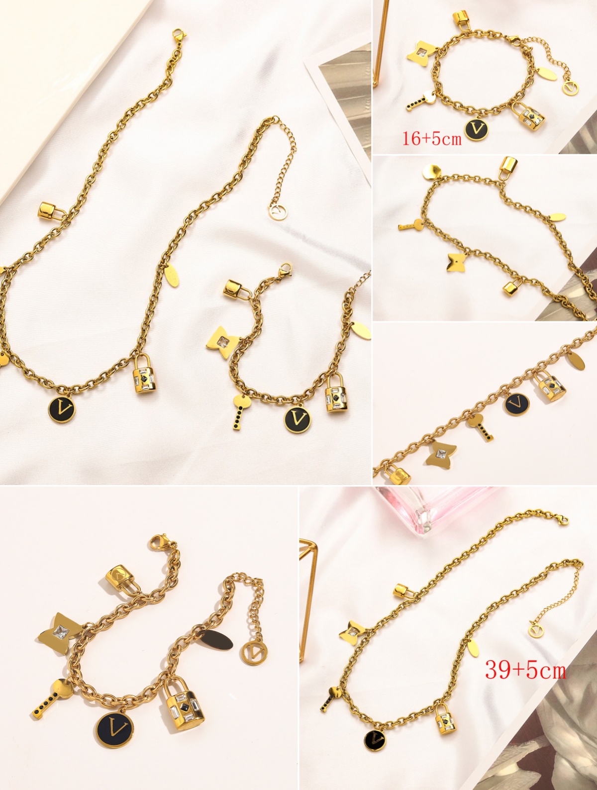 Keys and locks Pendant Designer Necklaces Bracelet Set Vintage Choker Letter Crystal Necklace Chains Clavicle Jewelry Accessories Gift Jewelry Sets