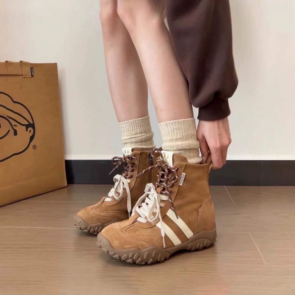 Ddmysports Martin Boots Height Increasing Small Stature Appearance Versatile Thick Sole Casual Sports High Top German Training Shoes Outdoor Shoes