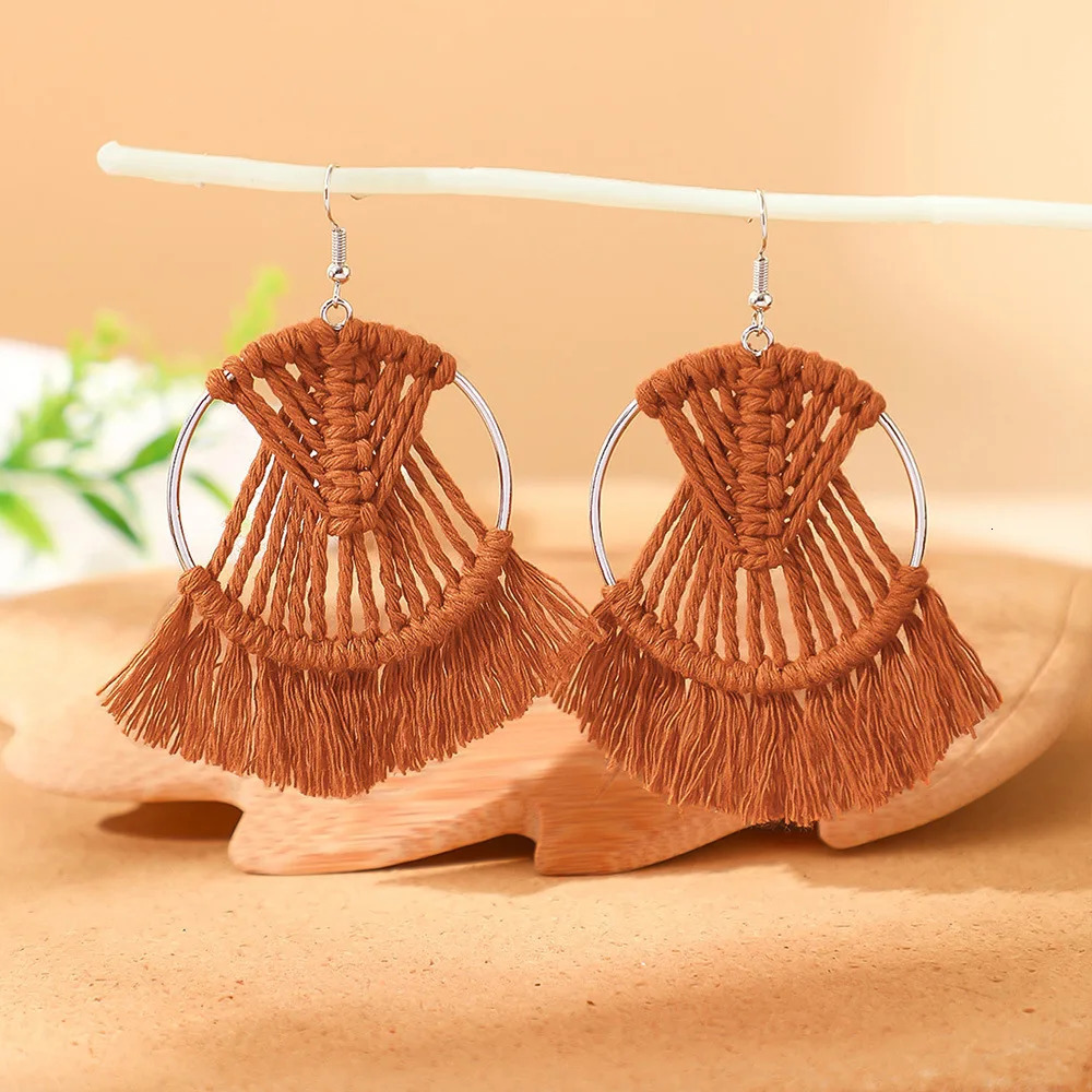 Eco-Friendly Bohemian Festival Macrame Tassel Drop Earrings 925 Sterling Silver Adjustable Tribal Statement Jewelry 250610