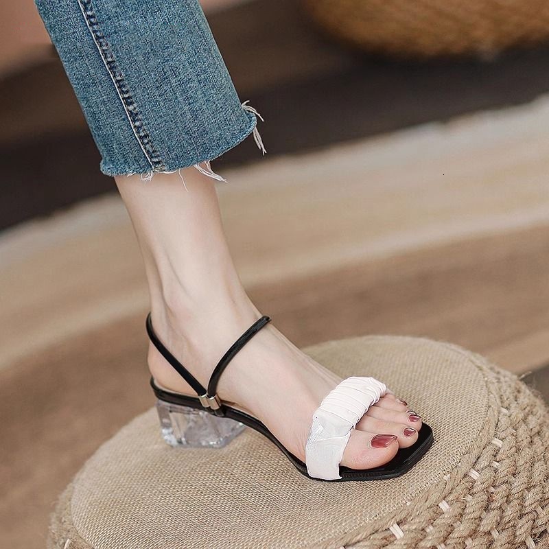 Ddmysports Soft Sole Elegant Two Way Sandals For Women Outdoor Wear New Style Summer Dress Matching Medium Thick Heel Slippers Outdoor Shoes