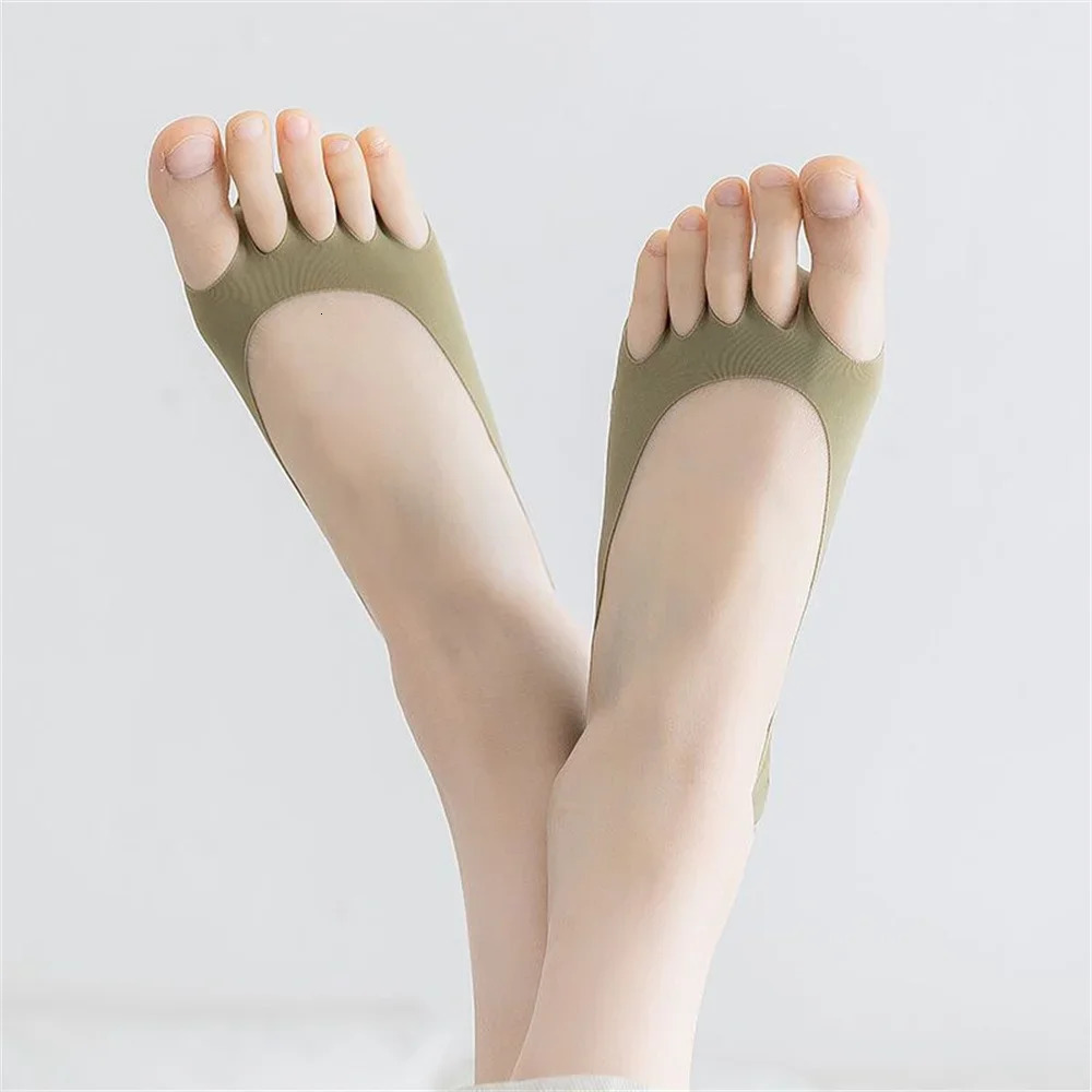 3 Pairs Invisible Socks Women Ice Silk Five Finger Hole Socks Anti Slip Silicone for High Heel Shoe Two Ways Wear 250613