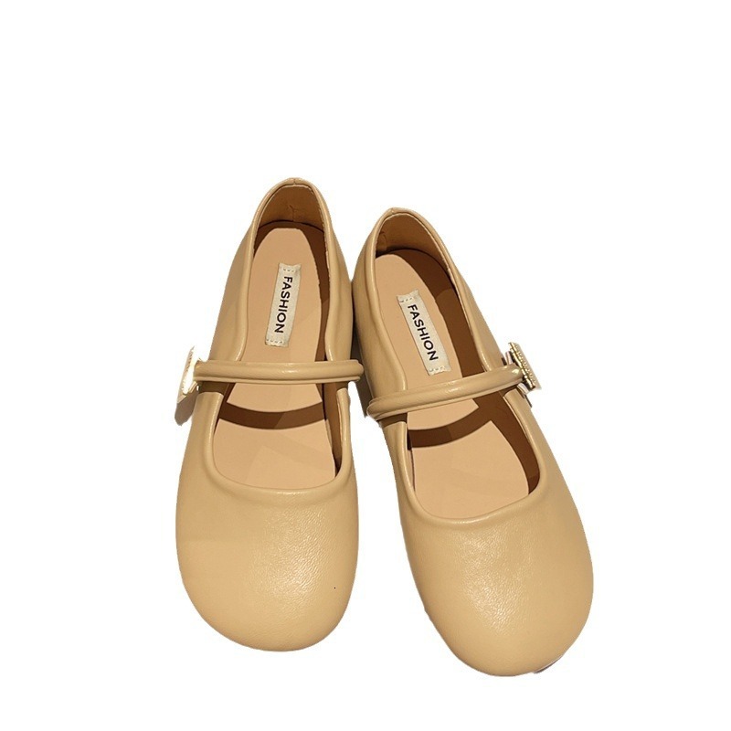 Ddmysports Round Toe Mary Jane New Korean Style Versatile Little Leather Granny Slip On Shallow Mouth Single Shoes Outdoor Shoes