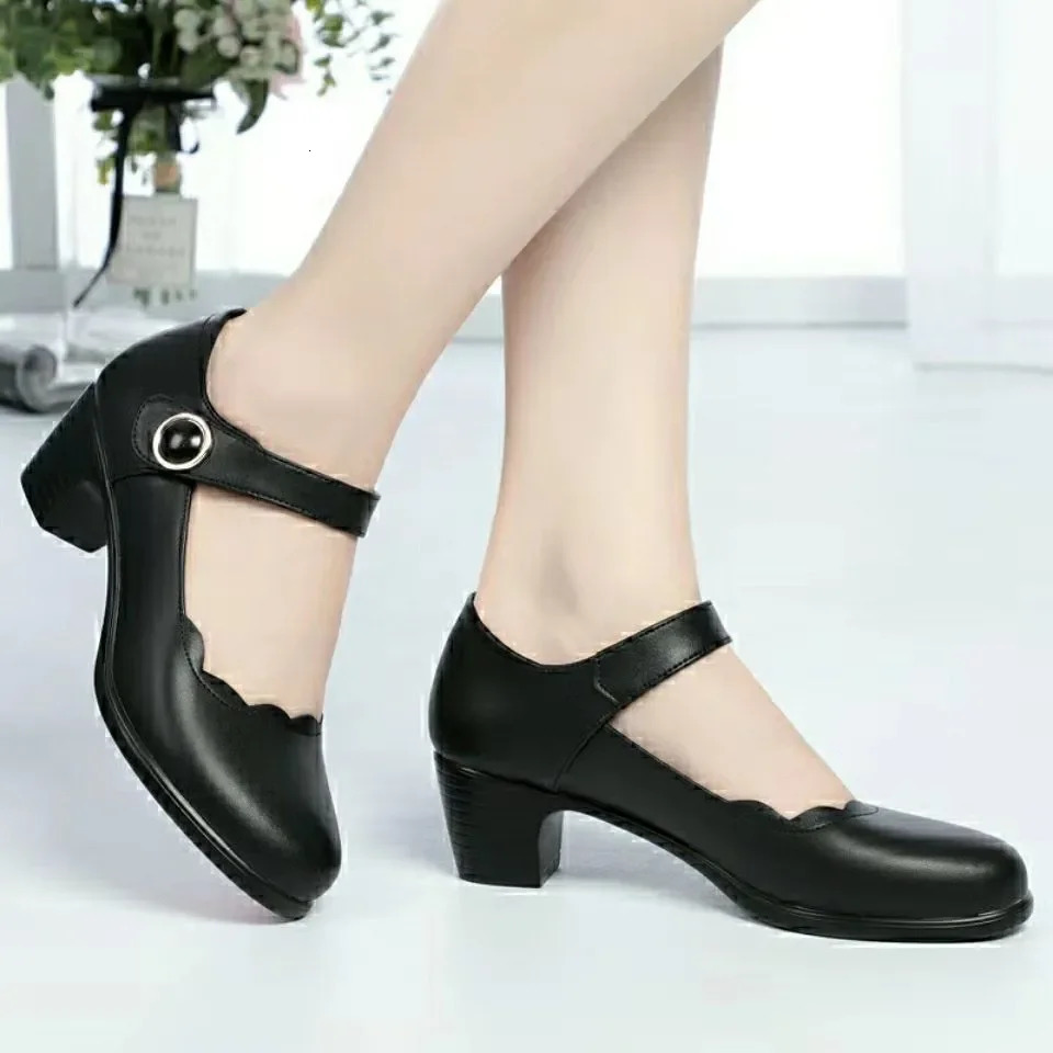 Women Casual Black Patent Leather Buckle Strap High Quality Shoes Lady Fashion Spring Summer Red Comfort Heel Pumps A02 250613