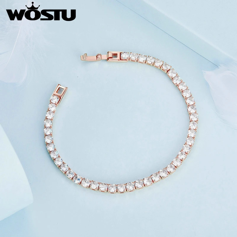 WOSTU Tennis Chain Bracelet For Women Fashion Cubic Zircon Crystal Silver Gold Rose Gold Color Wedding Party Jewelry Accessories 250610