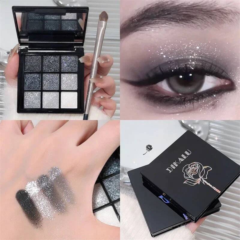 Punk d Black Gray 9 Eyeshadow Makeup Palette Dark Color Pressed Glitter for Eyes Shadow Pigment Powder Cosmetics