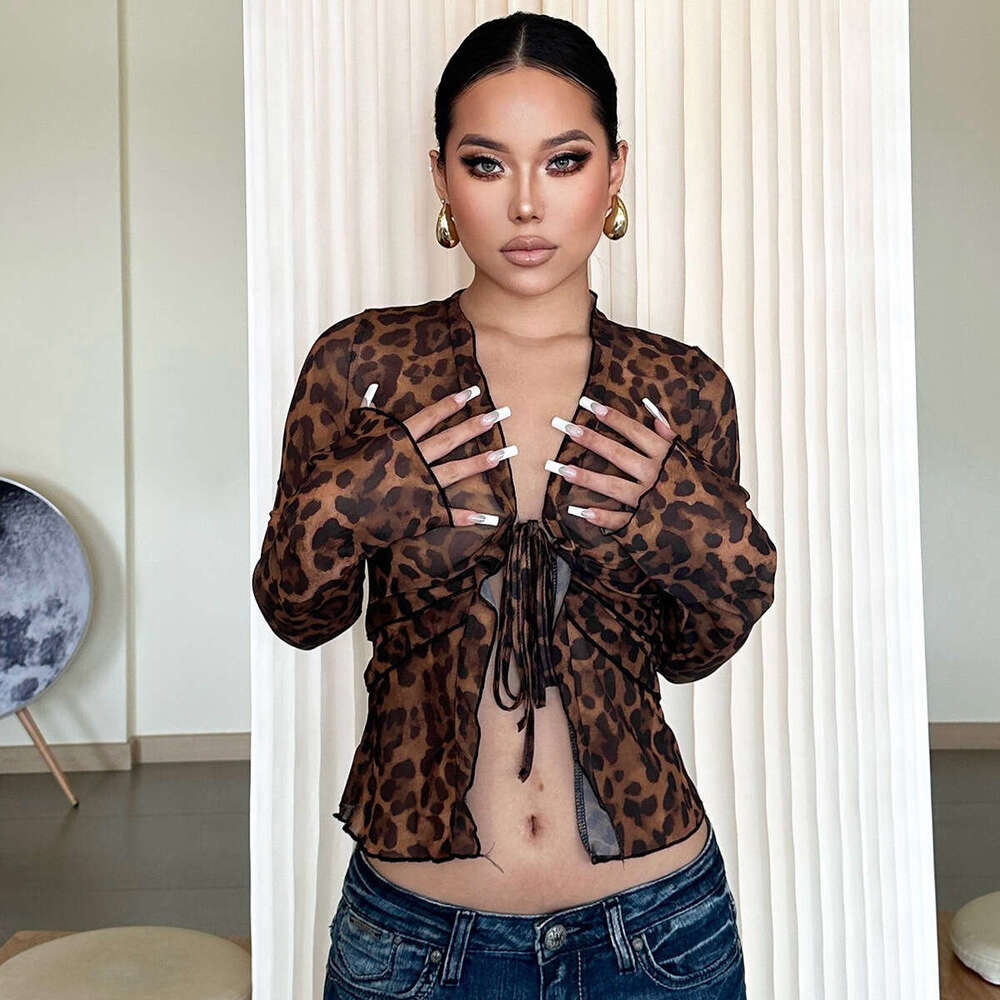 Hot Selling Women's Summer New Fashion Sexy Mesh Sheer Cardigan Tie T-Shirt B5