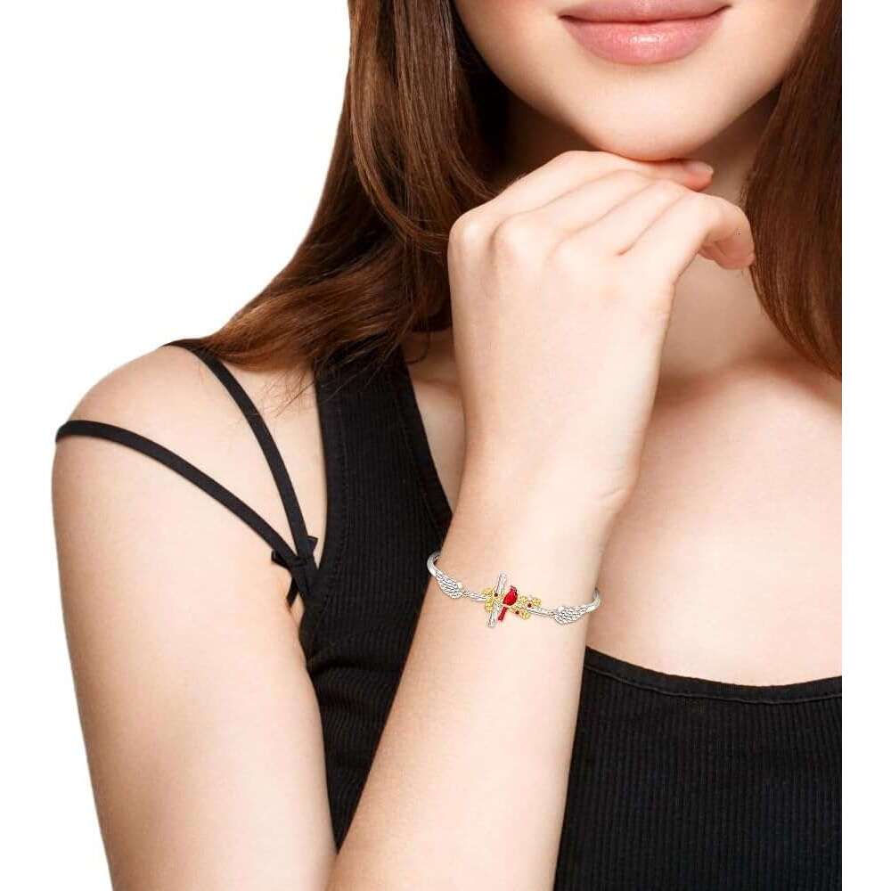 Red Gifts Cross Cardinal Bracelet for Women Sterling Sier Heart Angel Wing Bracelets Memorial Sympathy Charms Bird Christmas Jewelry