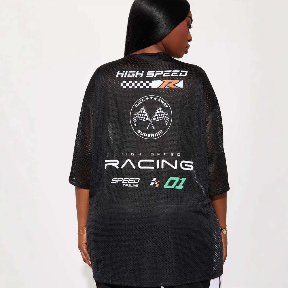 Autumn New Lace V-Neck Letter Print Casual Loose Patchwork T-Shirt Short Sleeve Women B5