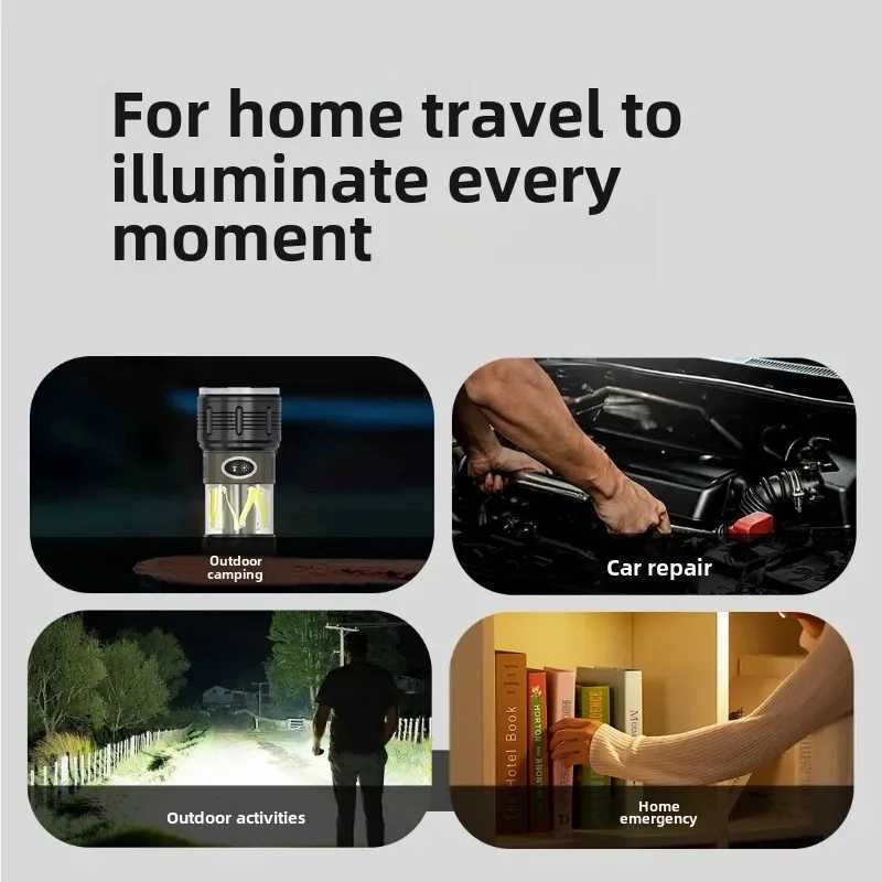 High Power Laser LED Flashlight 4500 mAh Rechargeable Tactical Flashlight with Side Light Outdoor Camping Emergency Spotlight W250613