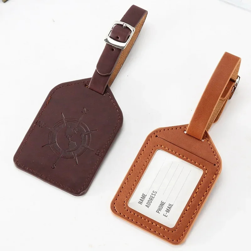 PU Leather Luggage Tag Suitcase Label Baggage Boarding Bag Portable Name ID Address Holder Travel Accessories 250614