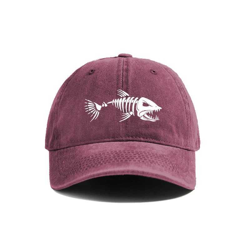 Fishbone Baseball Cap Summer Distressed Dad Hats Men Outdoor Fishing Skeleton Fish Bone Caps MZ-496 W250614