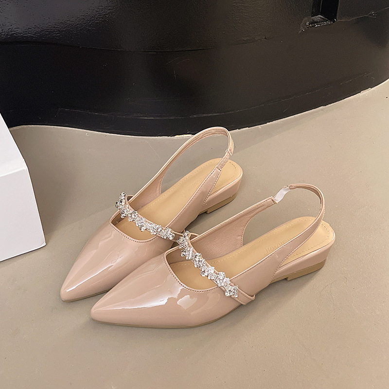 Ddmyoutdoor One Strap Rhinestone Sandals Summer New Fairy Style Closed Toe Half Mules Flat Pointed Single Shoes For Women Outdoor Wear Outdoor Shoes