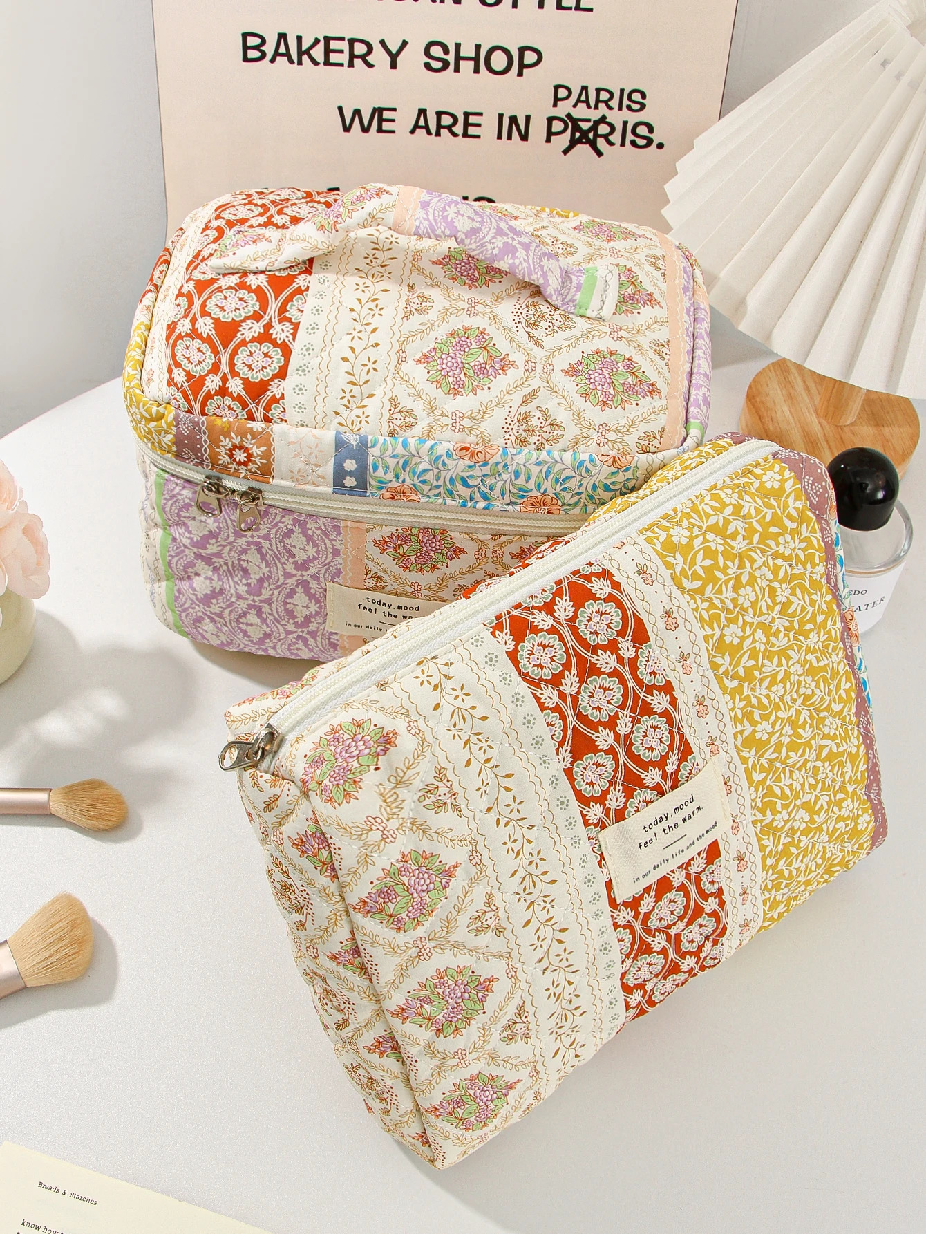 1pcset contrast color flower quilted makeup bag travel essential toiletry multifunctional portable bag 250614