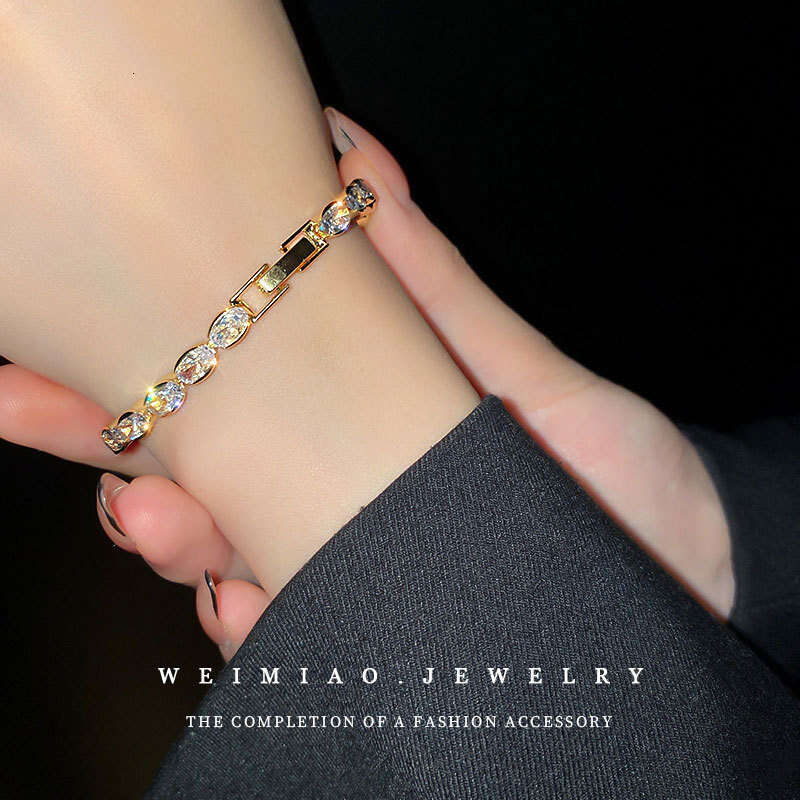 INS hot Designer bracelet Vintage White Baguette Tennis Bracelets 7 inch for Women Ladies Gold Plated Iced Out Round Square CZ Stone Cubic Zirconia Hi