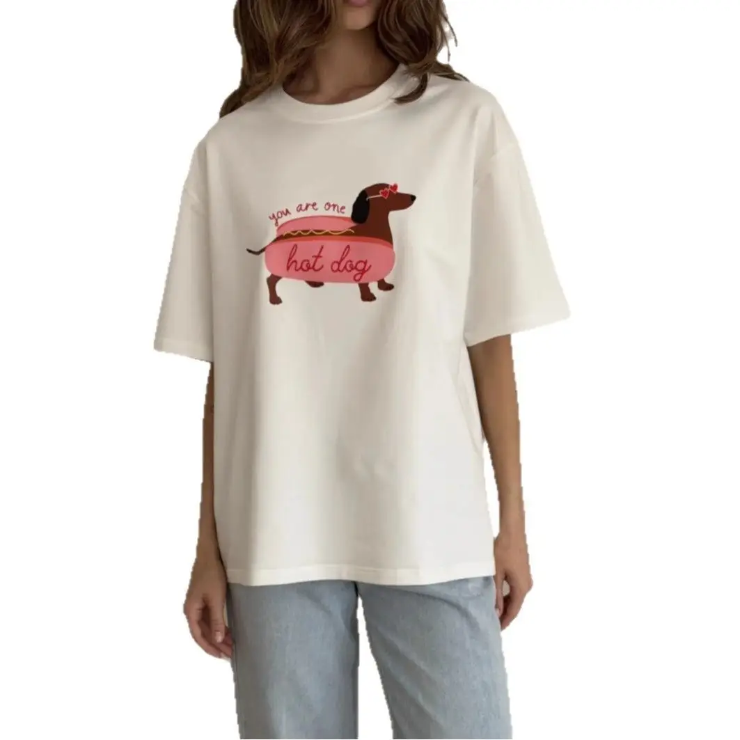 Y2K Cute Puppy Print T-Shirt - Women's Cartoon Graphic Tee, Summer Streetwear Couple Half Sleeve Casual Top