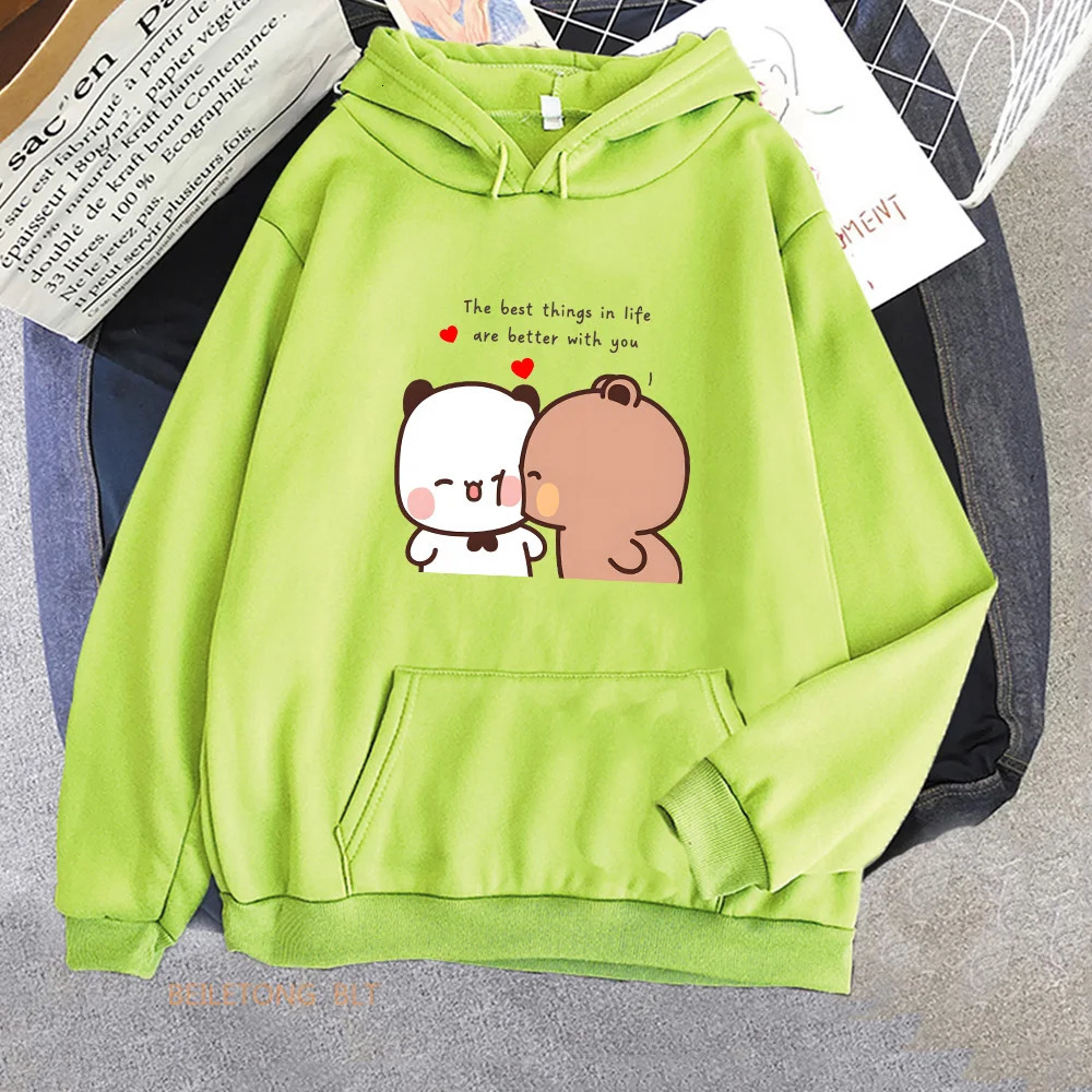 Panda Bear Bubu Dudu Love Heart SweatshirtMen Clothing Casual Long Sleeve Kawaii Printing Pullovers for Winter Fleece 250614