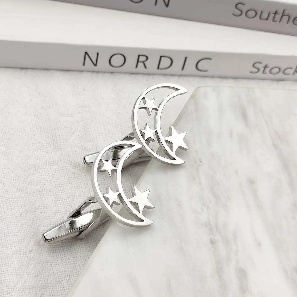 Mens Cufflinks Moon Star Cufflink Personalized Stainless Steel Jewelry French Shirt Cuff Links Groomsmen Wedding Gift Wholesale XJ250614