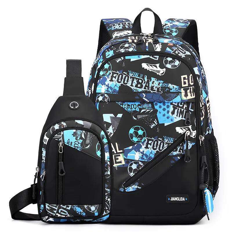 2Pcs/Set Football Printing Backpacks With Chest Bag For Teenagers Big Capacity Rucksack Middle School Student Cool Schoolbags