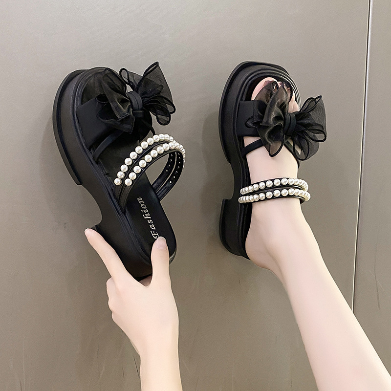 Ddmyoutdoor Flat For Women Summer New Korean One Strap Beach Thick Soled Roman Style Two Way High Heel Sandals Outdoor Shoes