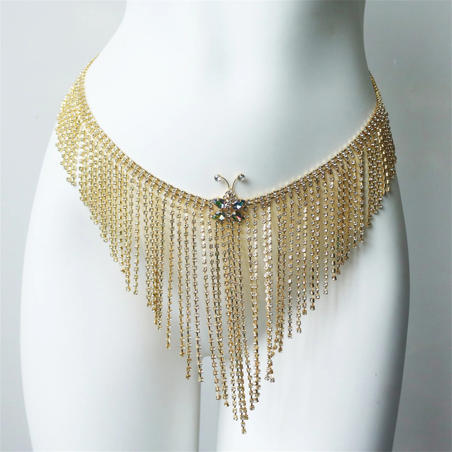 Personality Shiny Tassel Crystal Shorts Waist Chain Jewelry Fashion Nightclub Party Bikini Waist Chain Versatile Accessories 250610