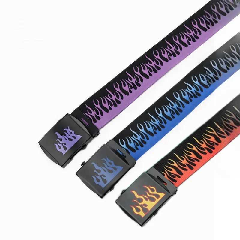 Mens and wens belts smooth buckle belts flame print belts statement belts hip hop trend canvas belts X250614