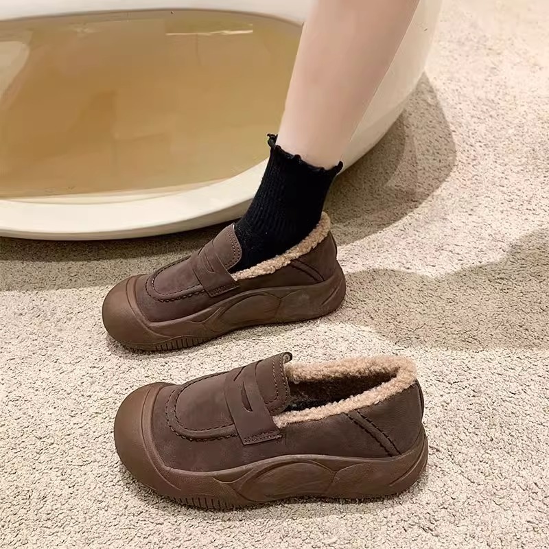 Ddmysports Thick Soled Furry Shoes Women Autumn And Winter New Style Outdoor Wear Plush Lined Warm Cotton Slip On Casual Loafers For Outdoor Shoes
