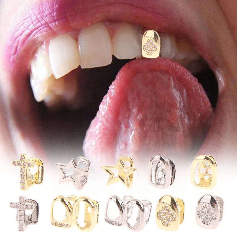 Hip Hop Single Tooth Caps Punk Metal Grill Cap Cosplay Party Teeth Dental Fashion Jewelry 250530