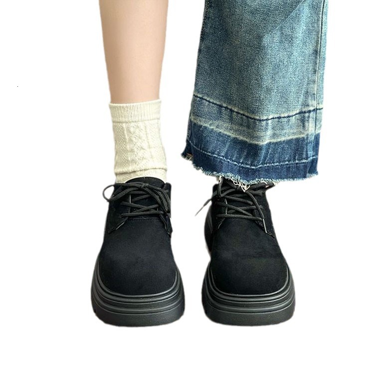 Ddmysports Brown Short Boots For Women Autumn Winter New British Style Versatile Platform Thick Sole Lace Up Chunky Leather Shoes Outdoor Shoes