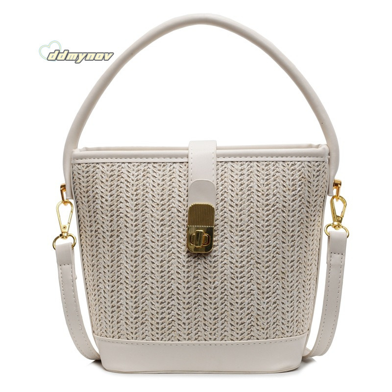 French Style Imitation Grass Woven for Women 2025 New Fashion Large Capacity Bucket Versatile Casual Handbag Crossbody Bag ddmynov