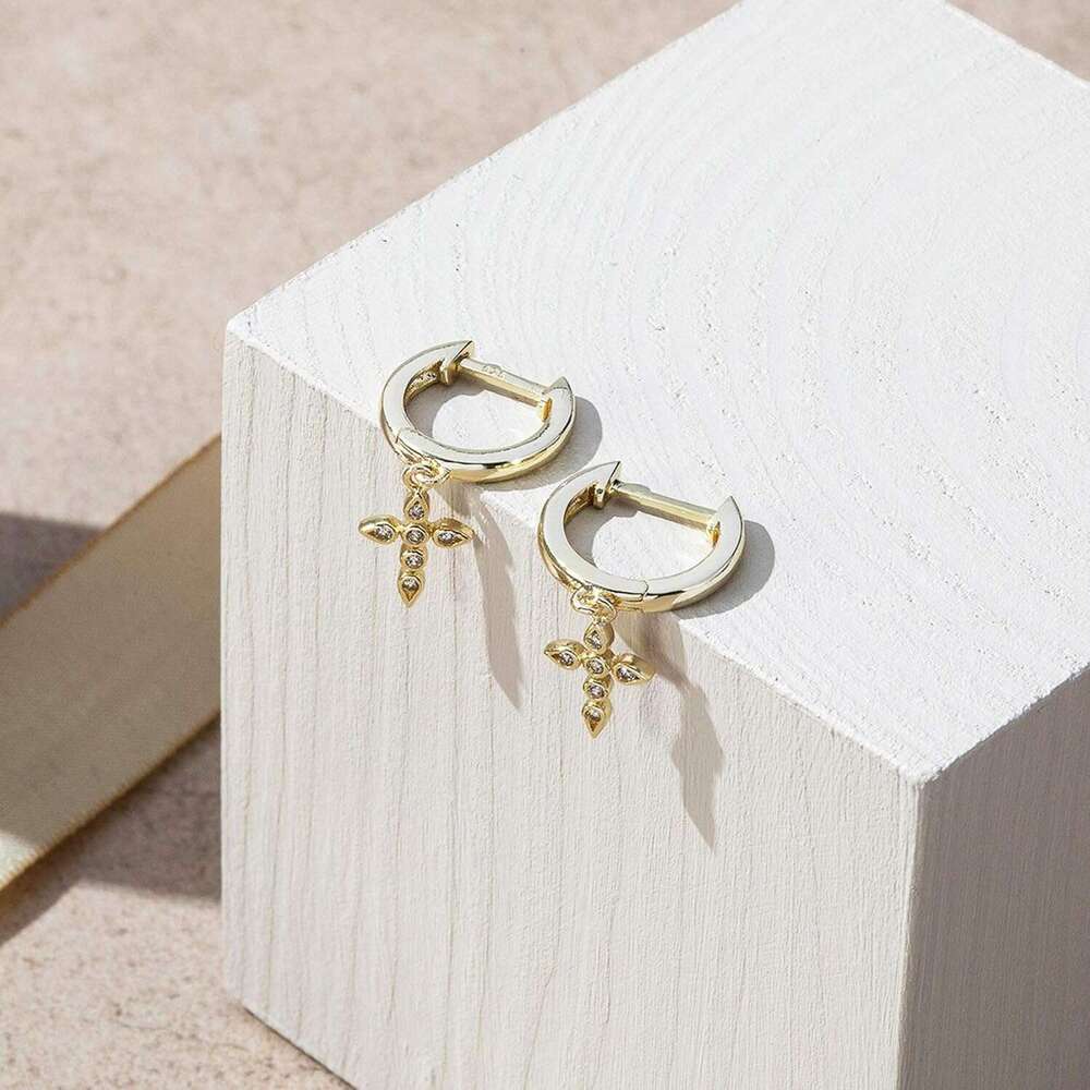 erling Sier Posts for Women | Small Religious Faith Cubic Zirconia Cross Studs Hies Earrings