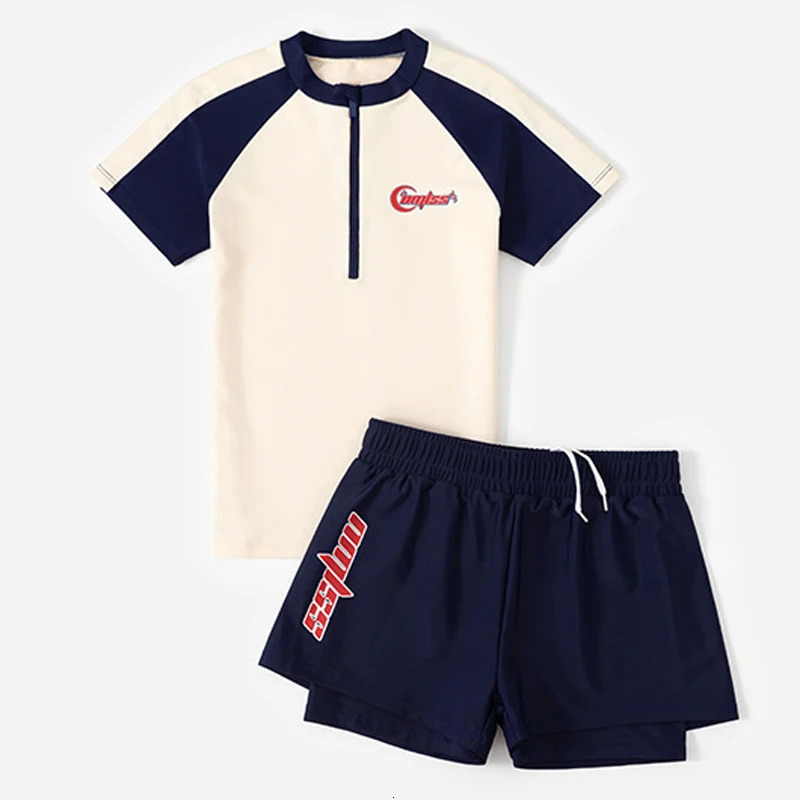 Two Piece Short Sleeve Bathing Suits For Teen Girls Swimsuit With -two Shorts Kids Swimwear Children Swimming Suit Beachwear 250614
