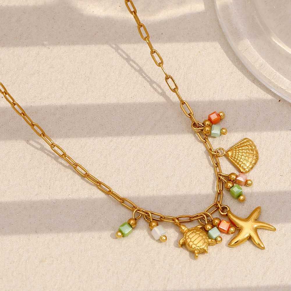 Stainless Steel Necklace Plated with 18k Gold Color Statement Jewelry Natural Stone Waterproof Daily Necklace for Women Premium Gift Z250614