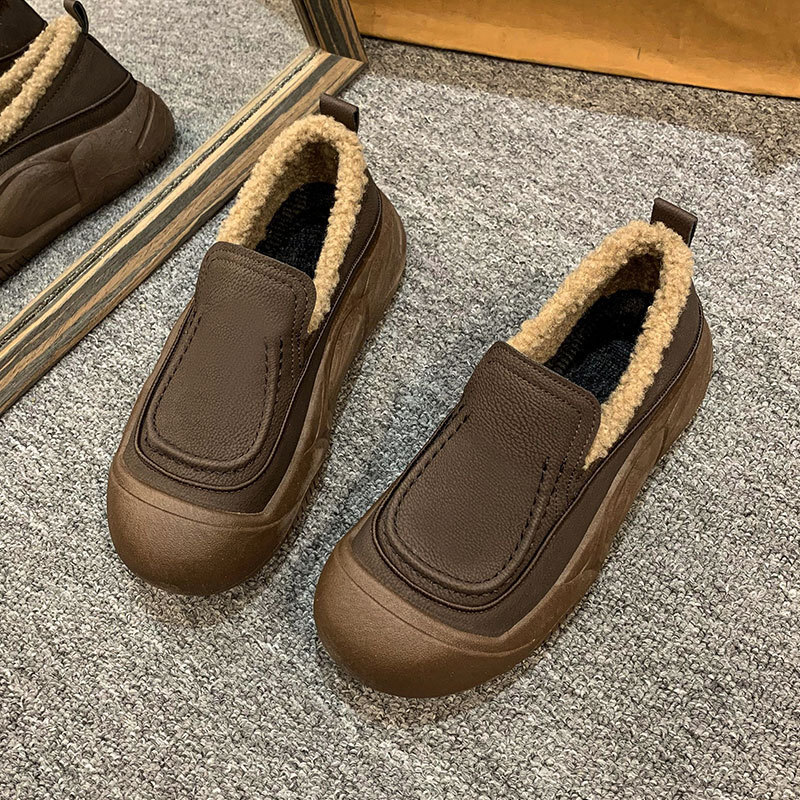 Ddmysports Fleece Lined Warm Thick Soled Furry For Women Autumn Winter New Outdoor Cotton Shoes Slip On Casual Loafers Outdoor Shoes