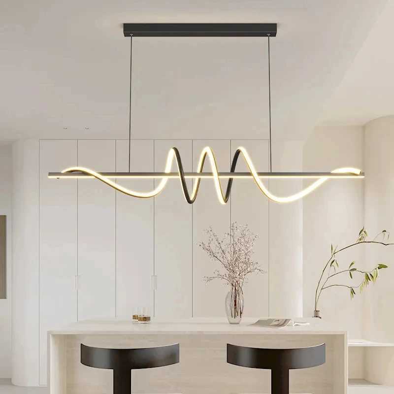 Minimalist Modern Dining Table LED Pendant Lights Linear Wavy Chandelier for Dining Room Living Room Bar Home Decor Hanging Lamp XJ2500613