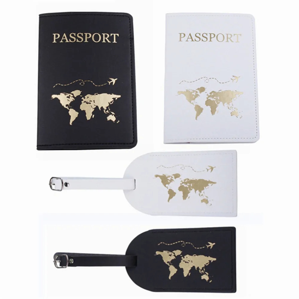 4PCS a Set Solid Map Passport Cover Luggage Tag Couple wedding Case set Letter Travel Holder Cover 250614