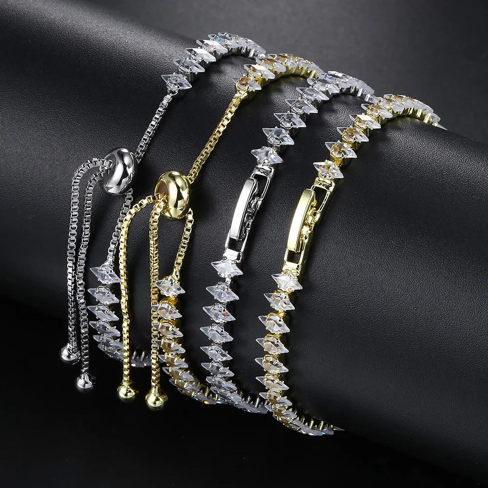 Dainty Tennis Bracelet for Women Silver Color Sparkling Cubic Zircon Stackable Chain Crystal Banquet Wedding Jewelry H085 250610