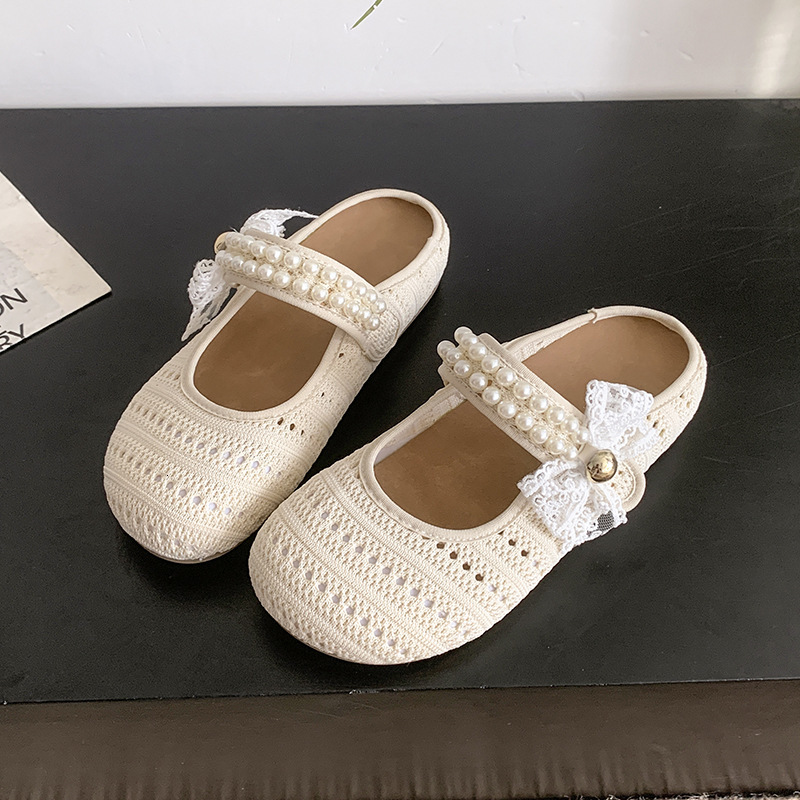 Ddmyoutdoor Casual Style Thick Sole Woven Shallow Mouth Spring Summer Hollow Out Vacation Slip On Closed Toe Half Slippers For Women Trendy Outdoor Sh