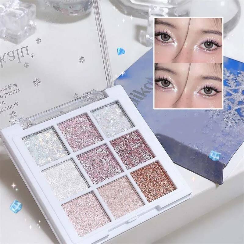 Snow Sequin 9-Colors Glitter Snowflake Dia White Eye Shadow Pearly Charming Contour Eyes Make Up Palette