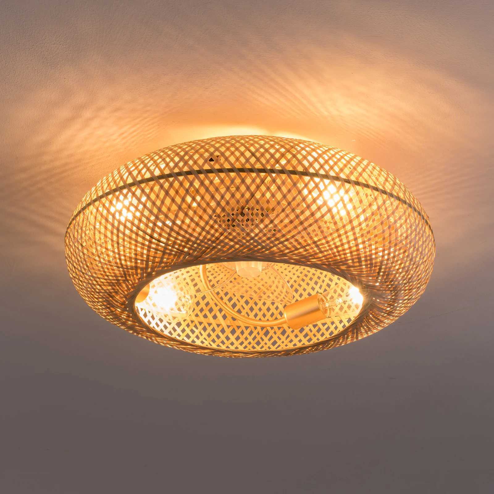 Modern LED Ceiling Fans With Light Bamboo Rattan Hand-Woven Retro Ceiling Lamp With Fans Remote Control 110V XJ2500613
