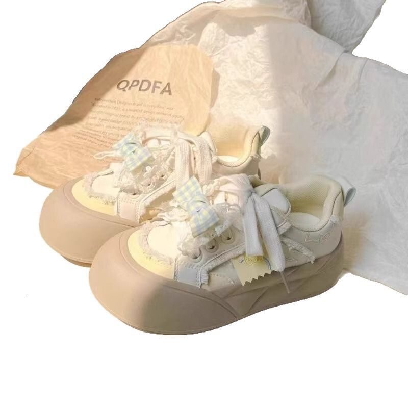 Ddmysports New Bowknot Versatile Casual Sports Sneakers For Women Thick Soled White Bread Shoes Outdoor Shoes
