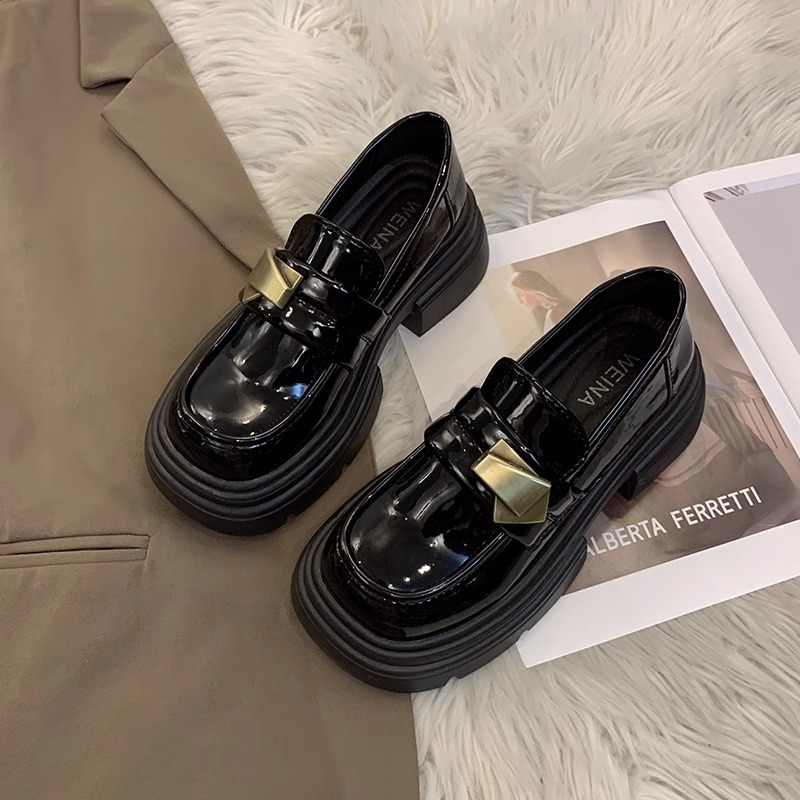 Ddmysports Black Thick Soled British Style Women S Loafers Spring New Versatile Slip On Mary Janes Outdoor Shoes