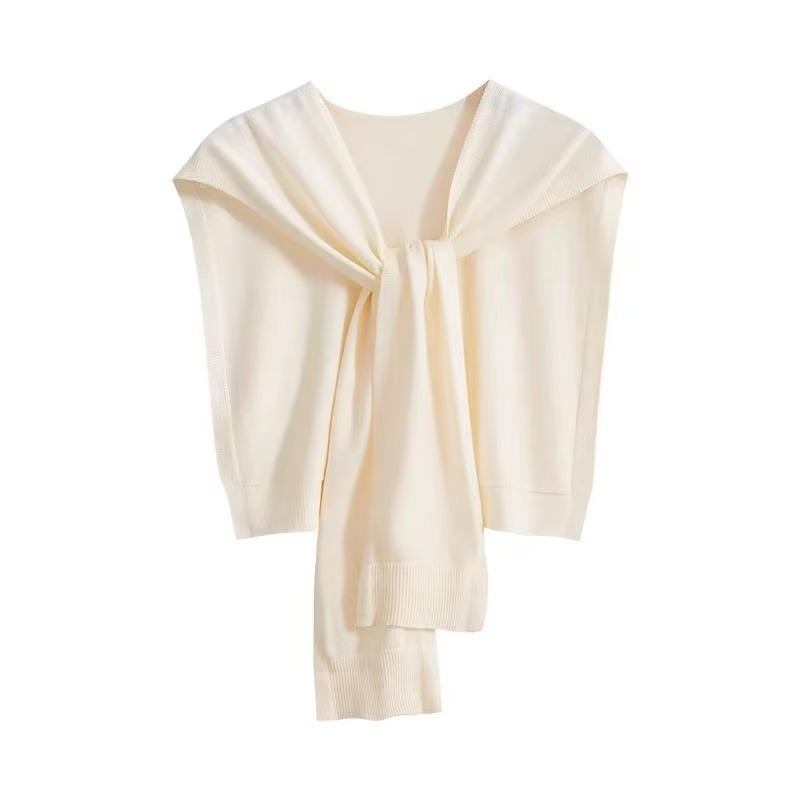 K1017 2025 Summer Office Internet Celebrity Multifunctional All-match Thin Outerwear Air-conditioned Room Knitted Shawl Solid Color Small Waistcoat