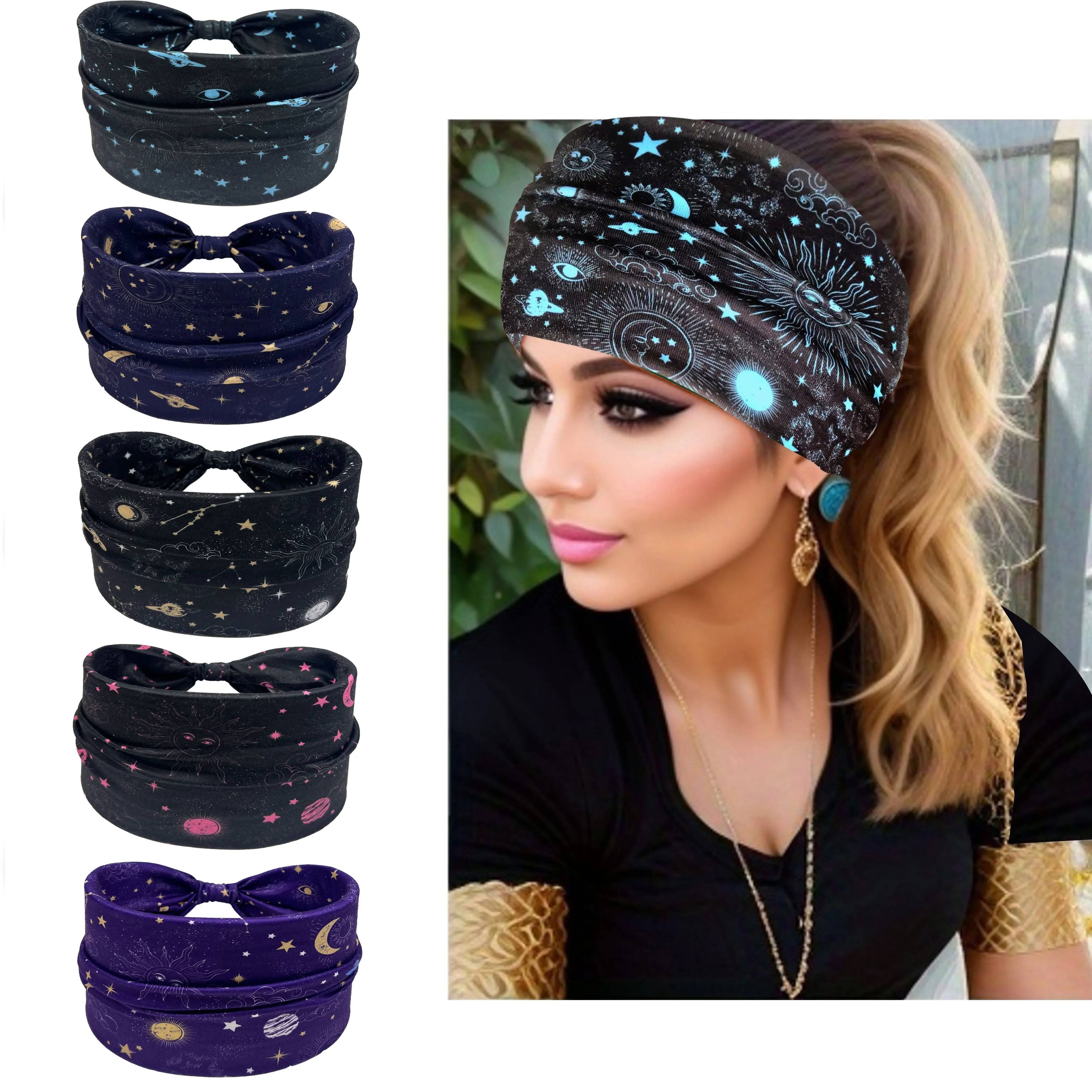 5 pieces/set of wide edge knotted headbands with ethnic style anti slip headbands, fashionable women's and girls' ha