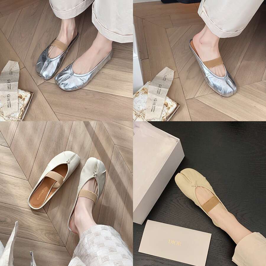 Grape Mom Studiolee Fashionable Shallow Soft Sole Sheepskin Flat to Match Skirts Pig Hoof Split Toe Women's Shoes