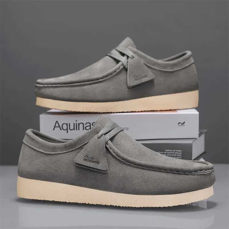 Khaki Casual Shoes For Men Suede Leather Loafers Men Platform Slip- Mens Driving Shoes Lightweight Leisure Men Shoes XJ250614