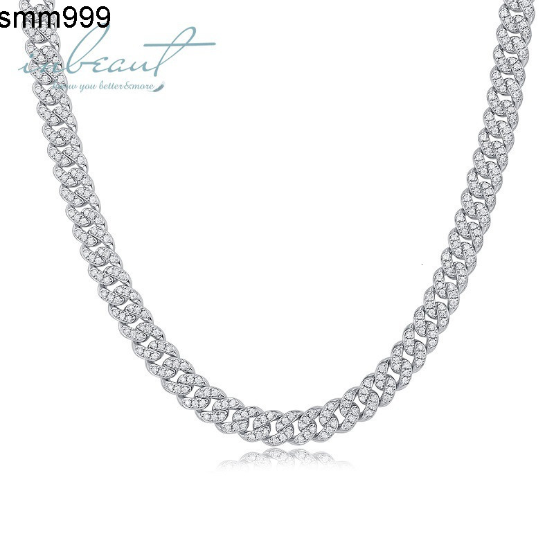 Silver 925 Original 10mm Width Brilliant Cut Diamond Test Past D Color Moissanite Cuban Necklace for Women Wedding Fine Jewelry