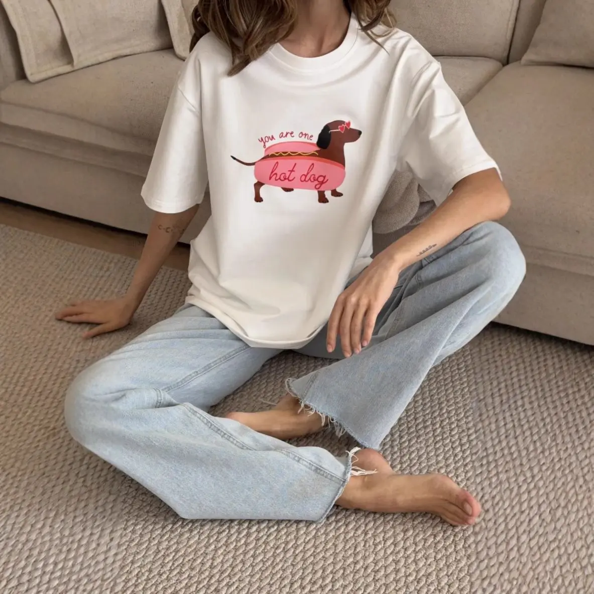 Y2K Cute Puppy Print T-Shirt - Women's Cartoon Graphic Tee, Summer Streetwear Couple Half Sleeve Casual Top