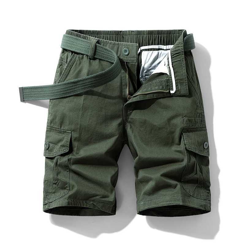 Summer Mens Shorts Loose Straight Leg Pants Casual Solid Color Japanese Style Over-the-Knee Sports Pants Multi Pocket Work Pants W250614