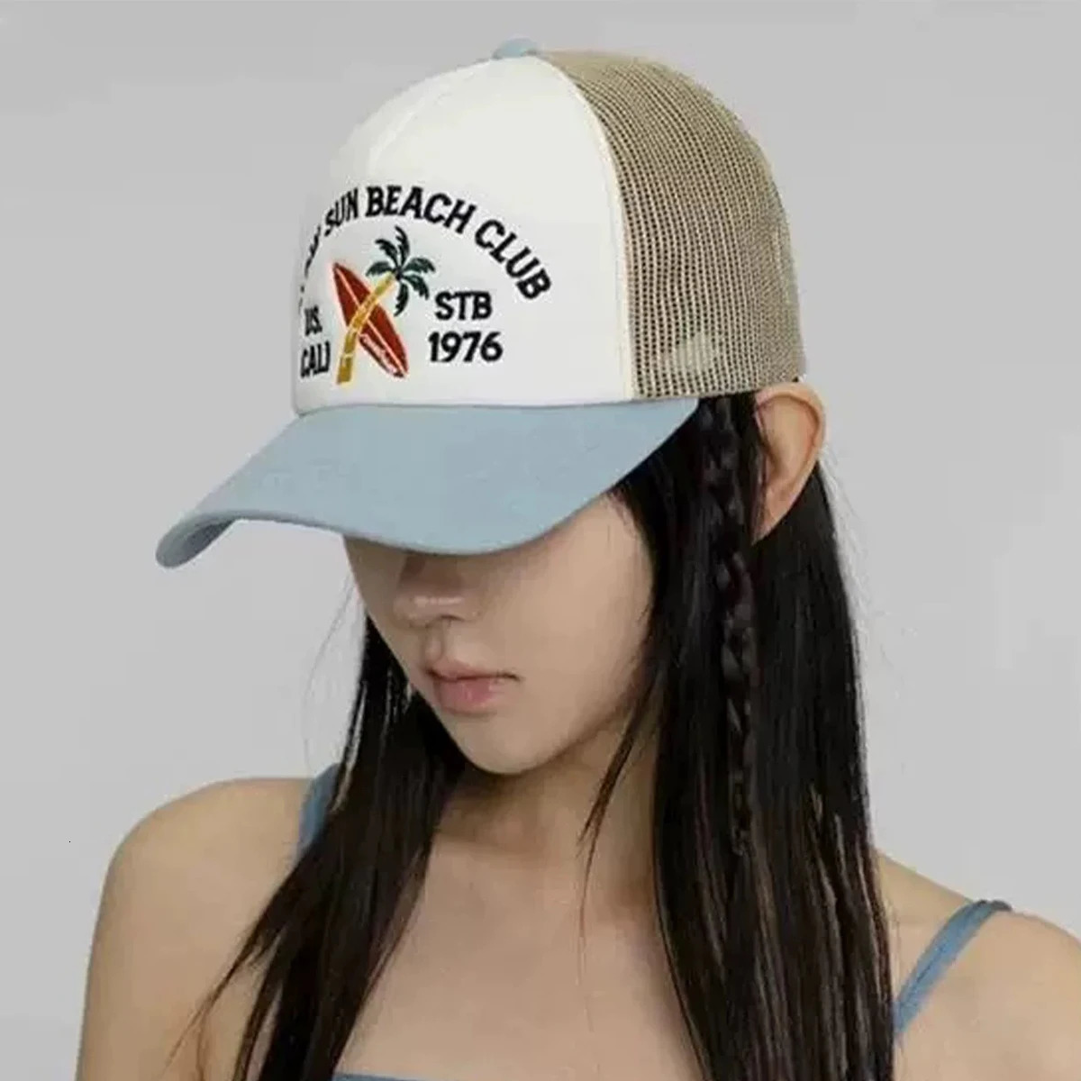 American Hiphop Letter Embroidery Baseball Hats Unisex Sunshade Color Block Breathable Street Versatile Mesh Trucker Caps 250613