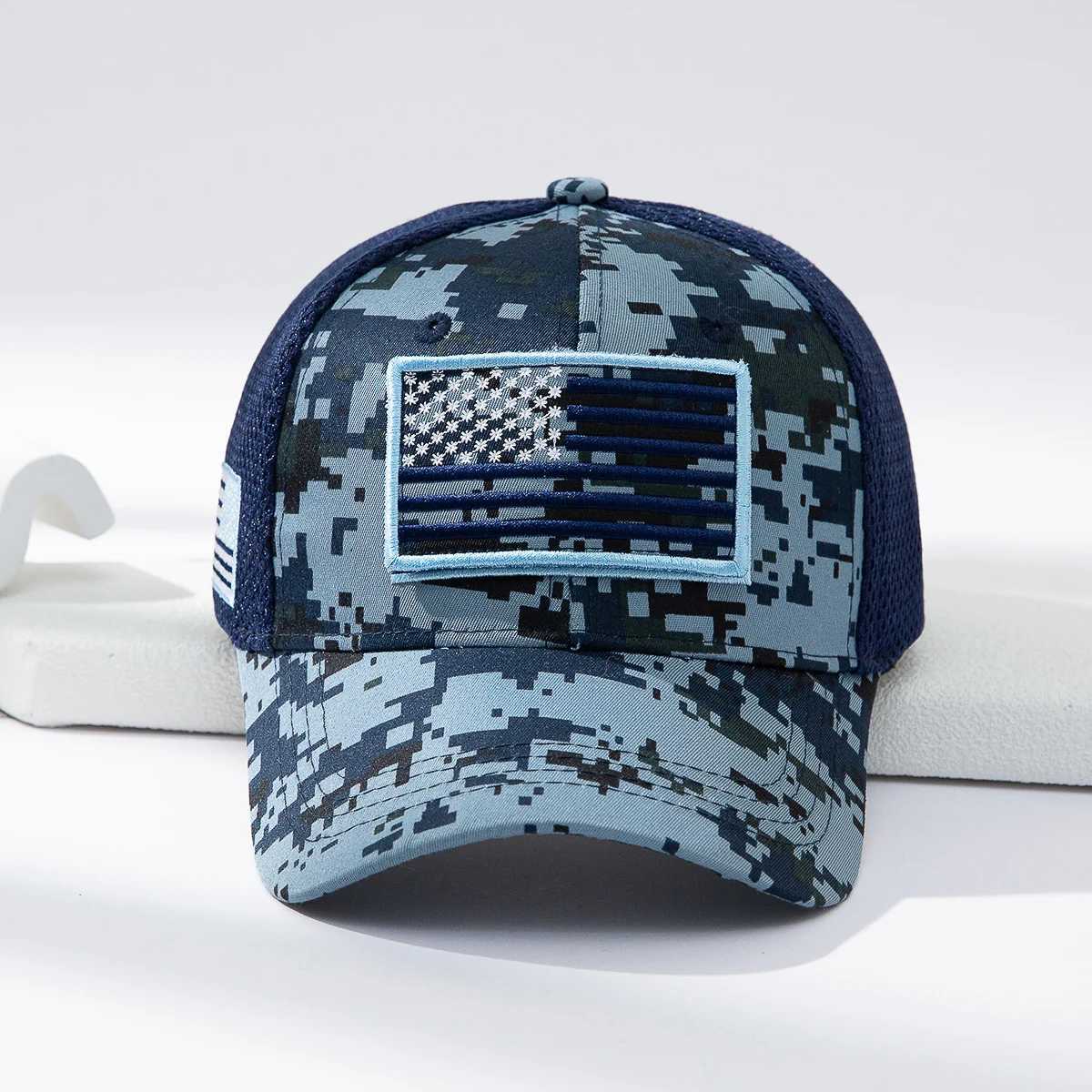 Cross-border fashion patch American flag camouflage mesh baseball cap outdoor versatile sunshade baseball cap W250614